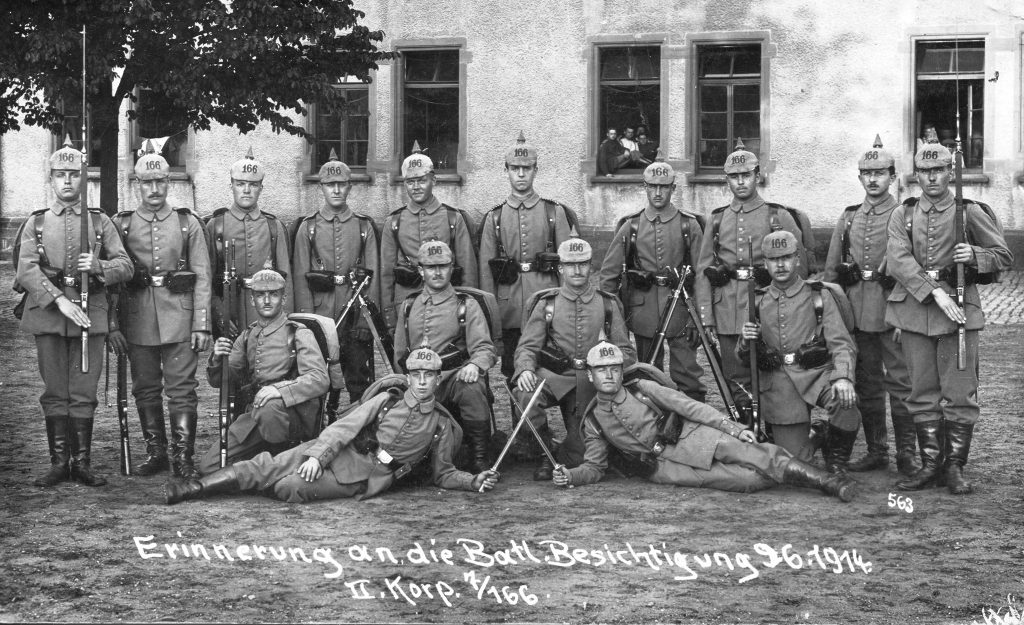 Soldats du 166ᵉ régiment d’infanterie allemand, Bitche, 1914.